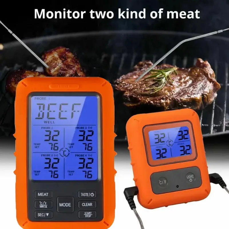 

Беспроводной термометр, цифровой измеритель температуры для мяса с щупом и шприцом для мяса, с дистанционным управлением, для приготовления пищи, барбекю