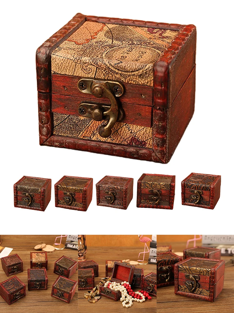 

Antique Wooden Treasure Chest Jewelry Box Vintage Storage Wooden Box Trinket Gift Box Home Organization 8*6.5*6cm