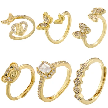 ZHUKOU 작은 곰 반지, 기독교 버진 메리 나비 반지, 큐빅 사각형 반지, 보석 도매, VJ482, 6 가지 스타일