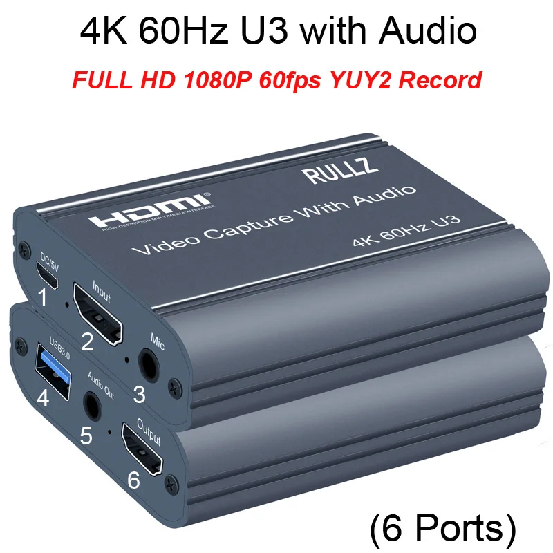 4K Video Capture Card HDMI Capture Card USB 3.0 1080p 60FPS for Switch Camera Live Streaming PC Game Recording PS4 DVD Recorder
4K Video Capture Card HDMI Capture Card USB 3.0 1080p 60FPS for Switch Camera Live Streaming PC Game Recording PS4 DVD Recorder