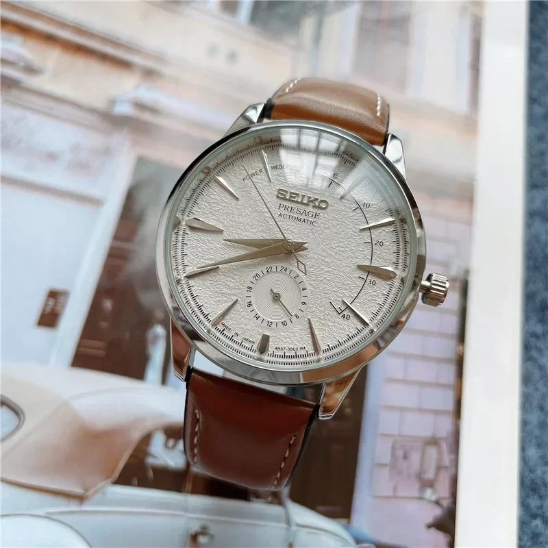 

Новинка 2024, роскошные деловые модные мужские часы Seiko для свиданий, повседневные спортивные часы с кожаным ремешком, водонепроницаемые кварцевые часы