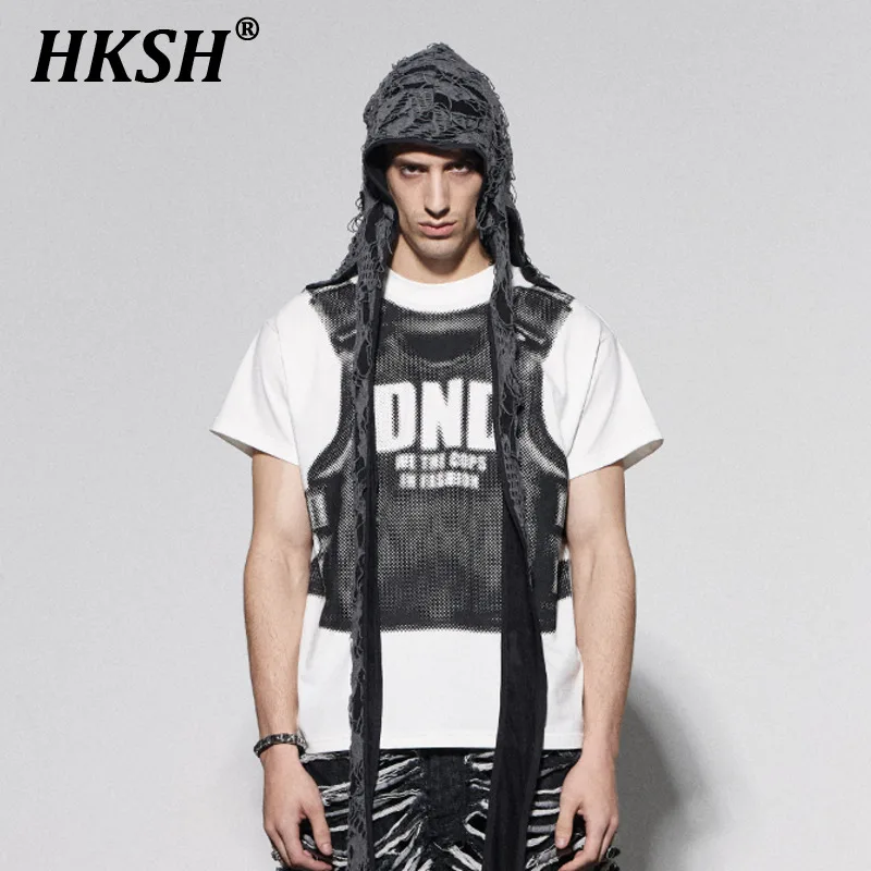 

HKSH мужская летняя футболка хип-хоп оригинальный нишевой ДИЗАЙН тяжелый пуленепробиваемый жилет с принтом футболки из хлопка HK1479