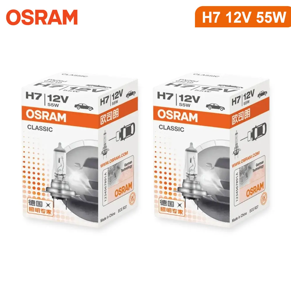 

OSRAM Original CLASSIC H7 64210 PX26d Standard Hi/lo Beam Car Lamp 12V 55W 3200K White Light Halogen Headlight Car Bulb 1 Pair