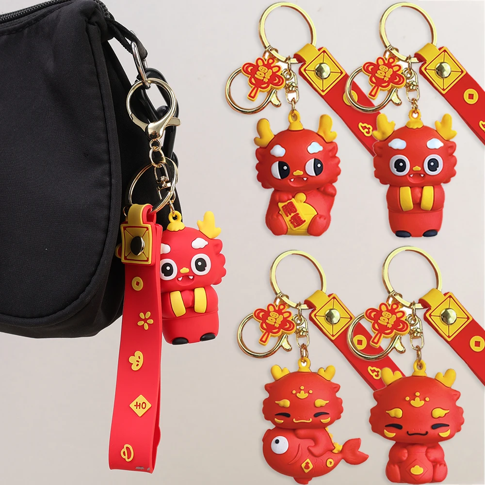 

Zodiac Year of The Dragon Key Chain Pendants Children's Backpack Pendant Key Rings Cute Cartoon Animal Key Chain New Year Gifts