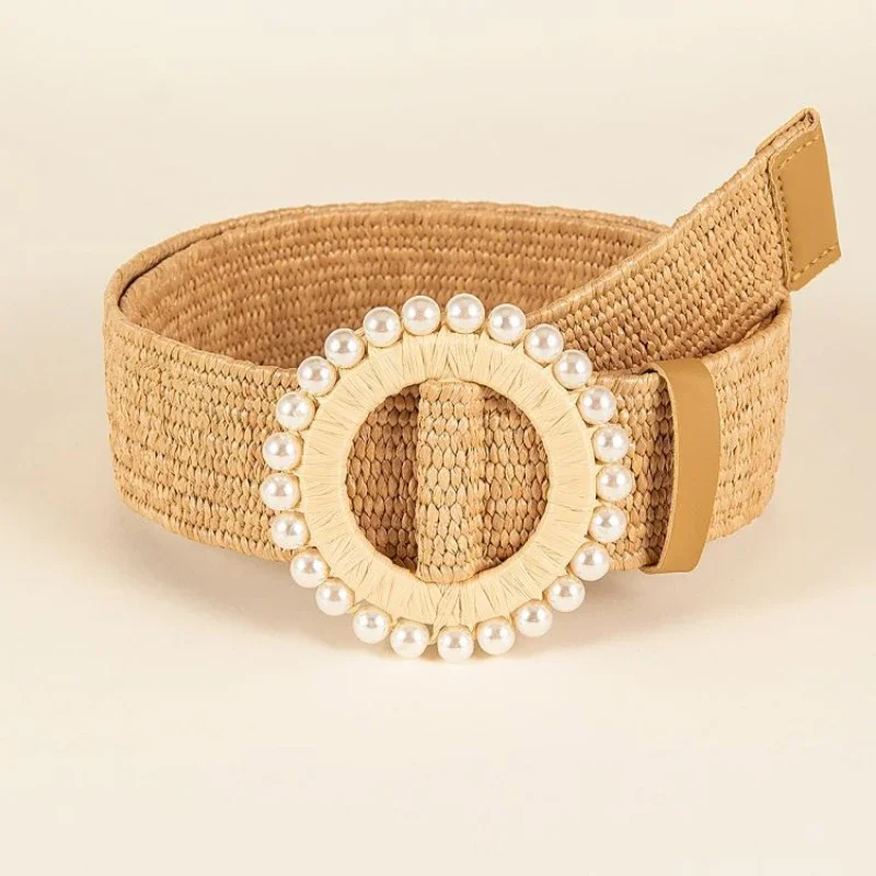 Fashion Braided Pearl Buckle PP Grass Belt Women Floral Skirt Fashion Retro Fresh Closed Waist Elastic Belt Summer New Models
Fashion Braided Pearl Buckle PP Grass Belt Women Floral Skirt Fashion Retro Fresh Closed Waist Elastic Belt Summer New Models