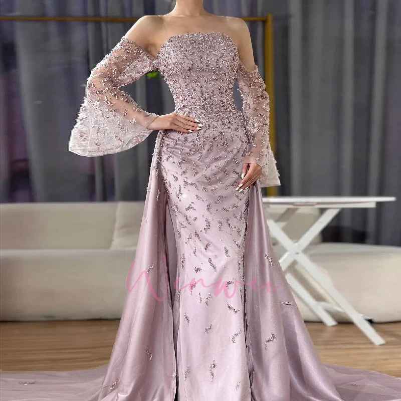 Customized Evening Gowns with Side Skirt Party Dress 2025 Strapless Gray Beaded Pearls Luxury Dubai 3 S95d4059252374e94a0f323f4d7ce927dH