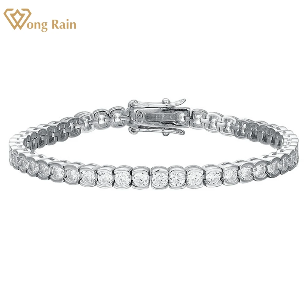 

Wong Rain 925 Sterling Silver Lab Sapphire High Carbon Diamonds Gemstone Tennis Chain Bracelet Bangle Fine Jewelry Wholesale