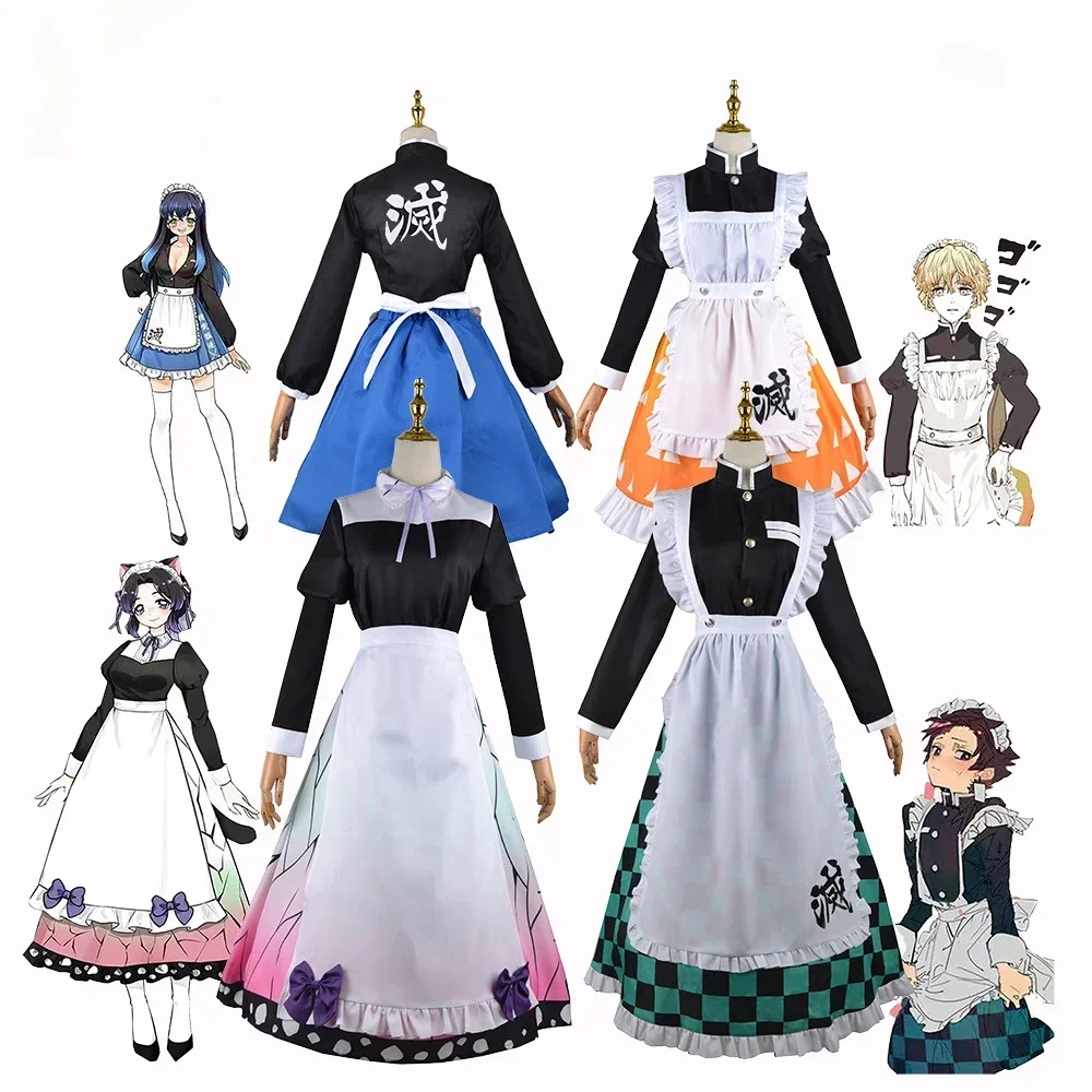 

Anime Demon Slayer Kamado Tanjirou Cosplay Agatsuma Zenitsu Costume Maid Dress Kimono Kimetsu No Yaiba Kochou Shinobu Hashibira