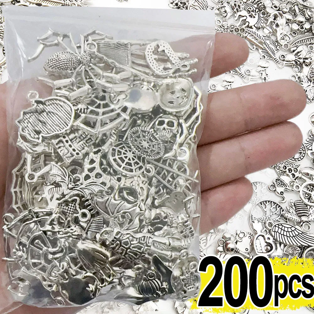 

100/200pcs Silver Tibetan Mixed Pendant Animals Charms Beads for Jewelry DIY Making Bracelet Earrings Necklace Craft Art Charms