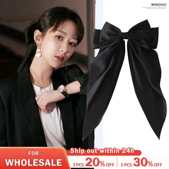 활 리본 헤어 클립 패션 심플 솔리드 새틴 용수철 클립 헤어 핀, 우아한 레트로 머리띠 클립, 소녀 헤어 액세서리, 1 개, 2 개 상품 이미지