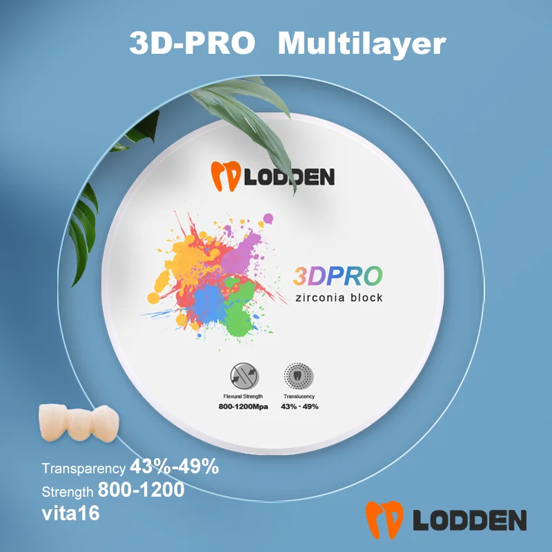 

Dental Lab Zirconia Block 3D-PRO Multilayer 98mm Transparency43-49% Strength 800-1200 vita16 CAD CAMroland milling machine