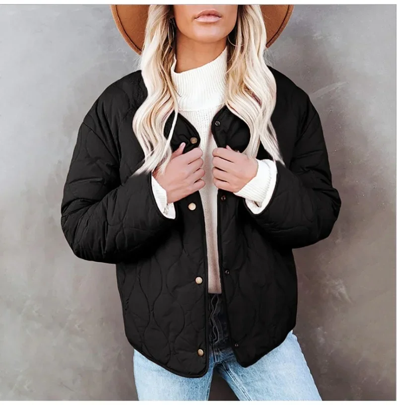 

Quilted Padded Jacket Women Casual Winter Parka Coat Long-sleeved Jacket Women's 2024 Solid Color Fashion Jackets Puffer Coats