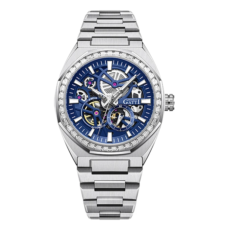

BONEST GATTI Men Automatic Watch 43mm Luxury Mechanical Wristwatch Waterproof Sapphire Luminous Skeleton Dial Crystal Bezel