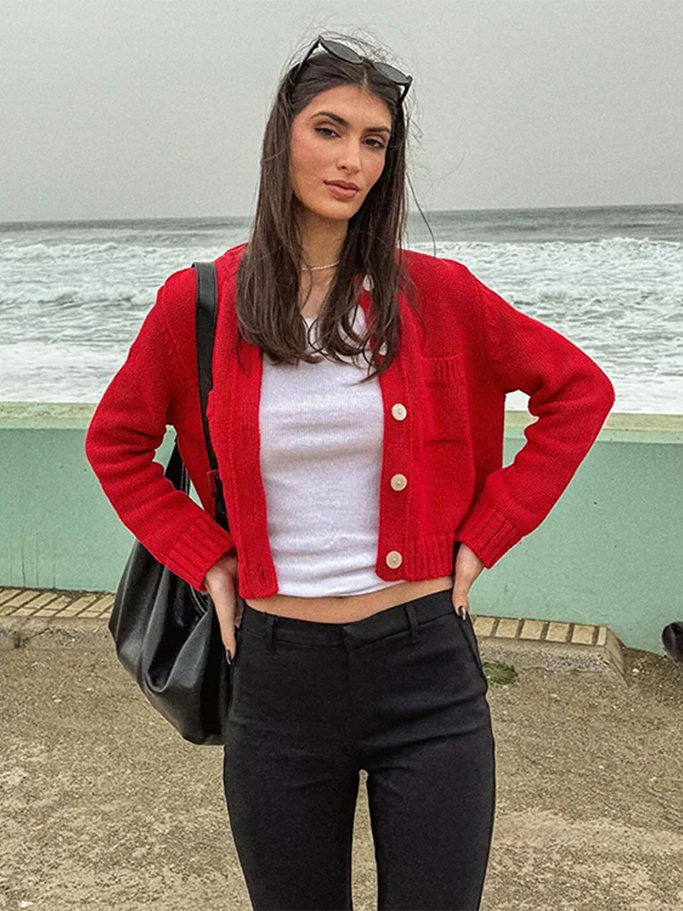 Fashion Red Cardigan Women 2024 Autumn Round Neck Pockets Long Sleeve Single Breasted Sweater Chic Lady Street Casual Outwear
Fashion Red Cardigan Women 2024 Autumn Round Neck Pockets Long Sleeve Single Breasted Sweater Chic Lady Street Casual Outwear