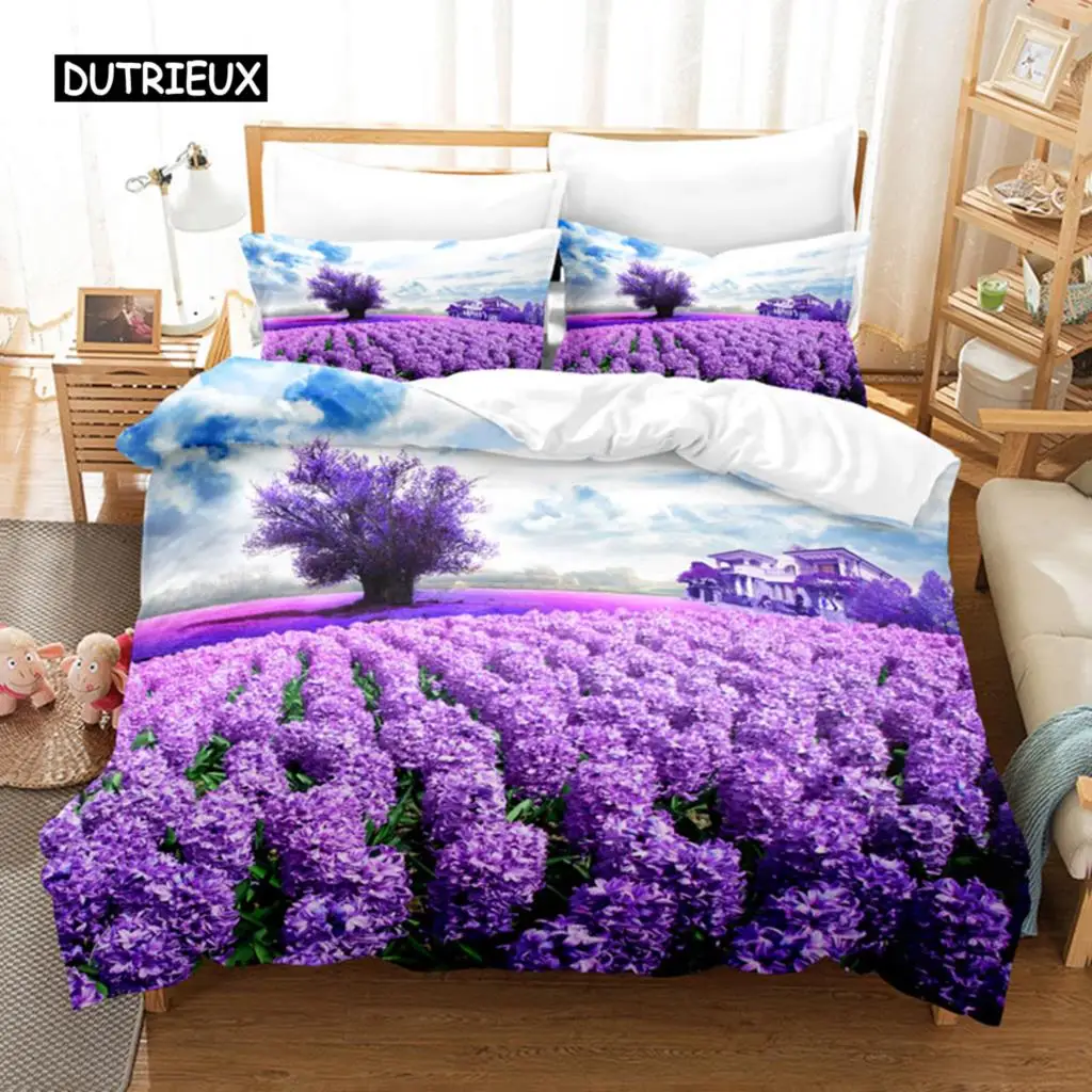 

Фиолетовый Комплект постельного белья из полиэстера, пододеяльник, пододеяльник, одеяло, покрывало, покрывало с 3D рисунком лаванды, бабочки, двойные, полные, размеры King, Queen, Twin, Single
