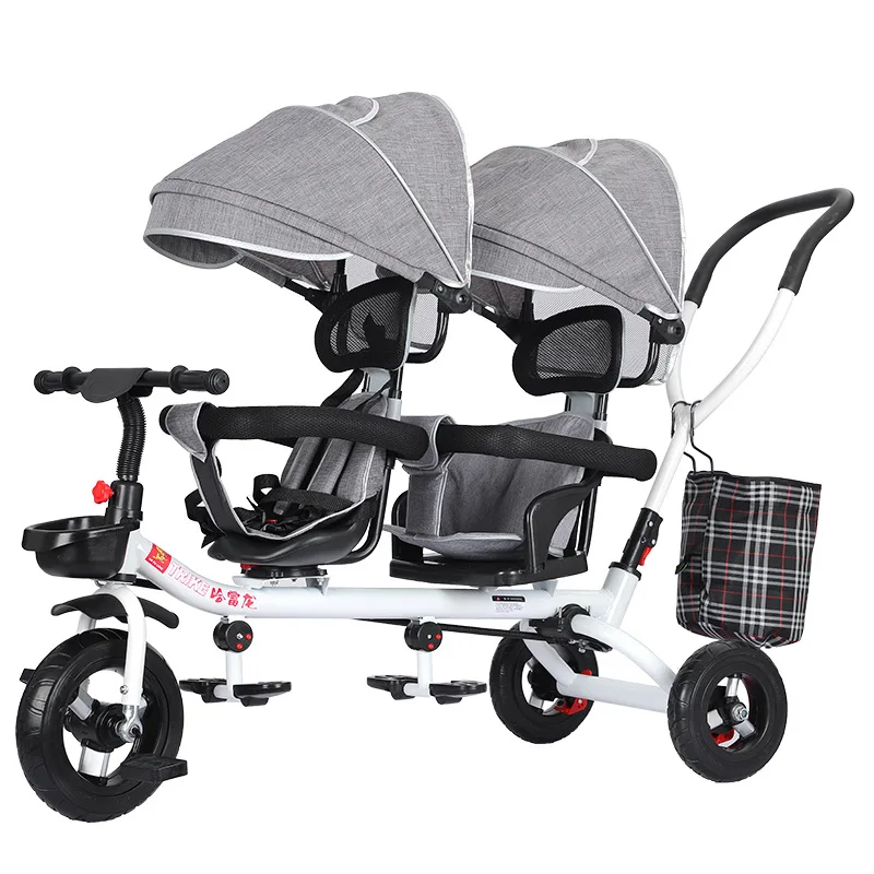 

Tricycle Children's Double Car Large Two-seat Three-wheeled Twin Stroller Double Child Stroller Pedal Bicycle Baby Stroller