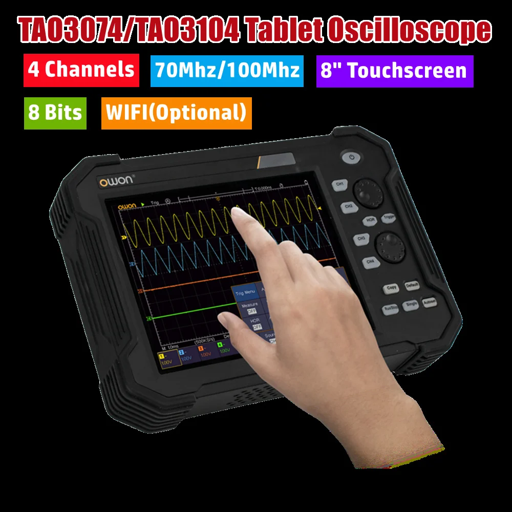 Портативный планшетный цифровой осциллограф Owon TAO3074/3104 8-дюймовый ЖК-дисплей 800x600 8-битный 4CH 100 МГц полоса пропускания 1GS/s осциллограф для планшета
Портативный планшетный цифровой осциллограф Owon TAO3074/3104 8-дюймовый ЖК-дисплей 800x600 8-битный 4CH 100 МГц полоса пропускания 1GS/s осциллограф для планшета