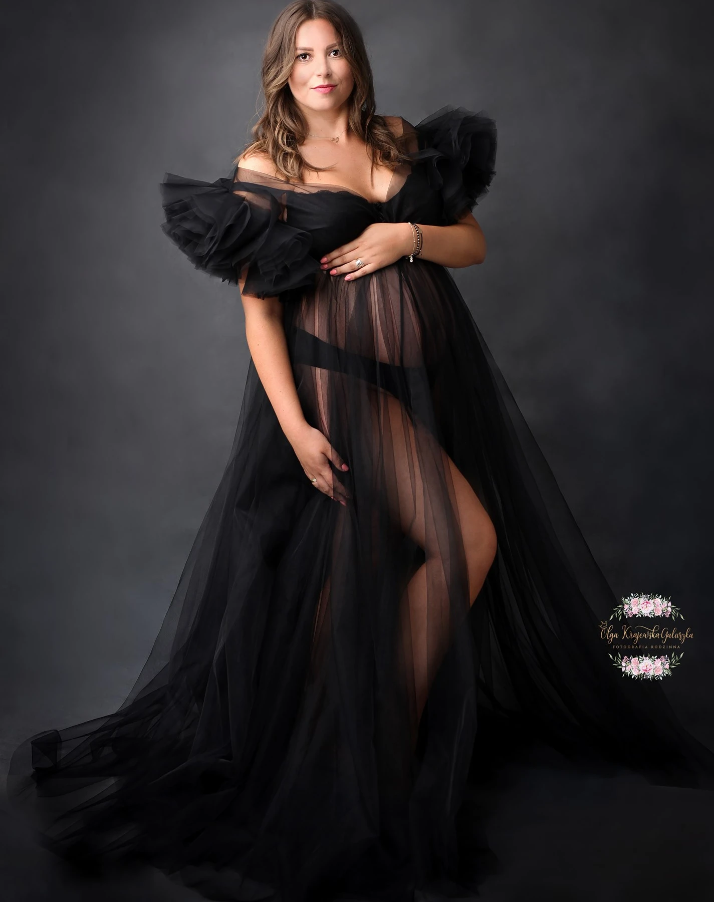 

See Thru Black Tulle Pregnant Women Photo Shoot Robes Tiered Ruffles A Line Maternity Gowns Floor Length Baby Shower Dresses