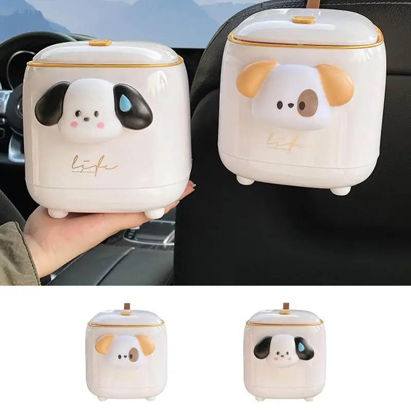 

Car Trash Can With Lid Auto Storage Box Cute Leakproof Trash Garbage Bag Hangable Vehicle Small Garbage Cans Organizer For car