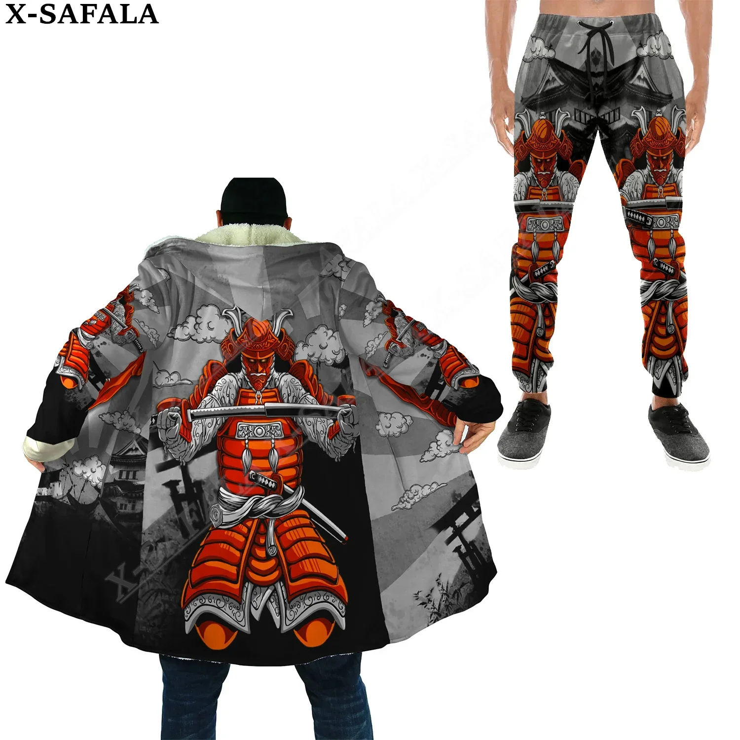 Japan Samurai Mask Tattoo Thick Warm Hooded Cloak Sweatpants Combo Set Overcoat Coat Windproof Fleece Unisex Joggers Trousers-2
Japan Samurai Mask Tattoo Thick Warm Hooded Cloak Sweatpants Combo Set Overcoat Coat Windproof Fleece Unisex Joggers Trousers-2