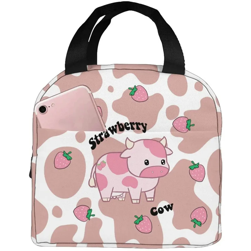 Strawberry Cow Box Reusable Lunch Cartoon Pink Tote Bag With Front Pocket For Women/Men Work School Girl Boy Travel
Strawberry Cow Box Reusable Lunch Cartoon Pink Tote Bag With Front Pocket For Women/Men Work School Girl Boy Travel