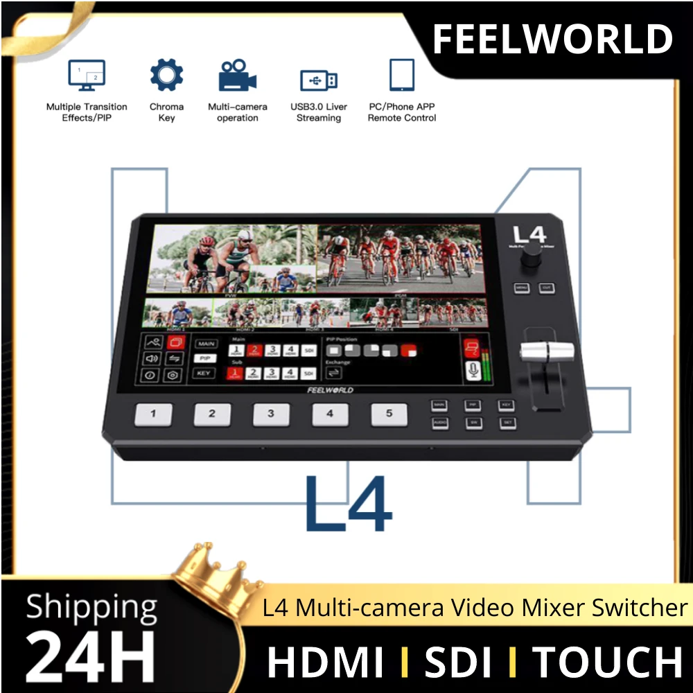Мультикамера Feelworld L4, смеситель для видеосъемки, 5 каналов, 4xHDMI, 1xSDI, сенсорный экран 10,1 дюйма, USB, быстрое потоковое управление потоком PTZ
Мультикамера Feelworld L4, смеситель для видеосъемки, 5 каналов, 4xHDMI, 1xSDI, сенсорный экран 10,1 дюйма, USB, быстрое потоковое управление потоком PTZ