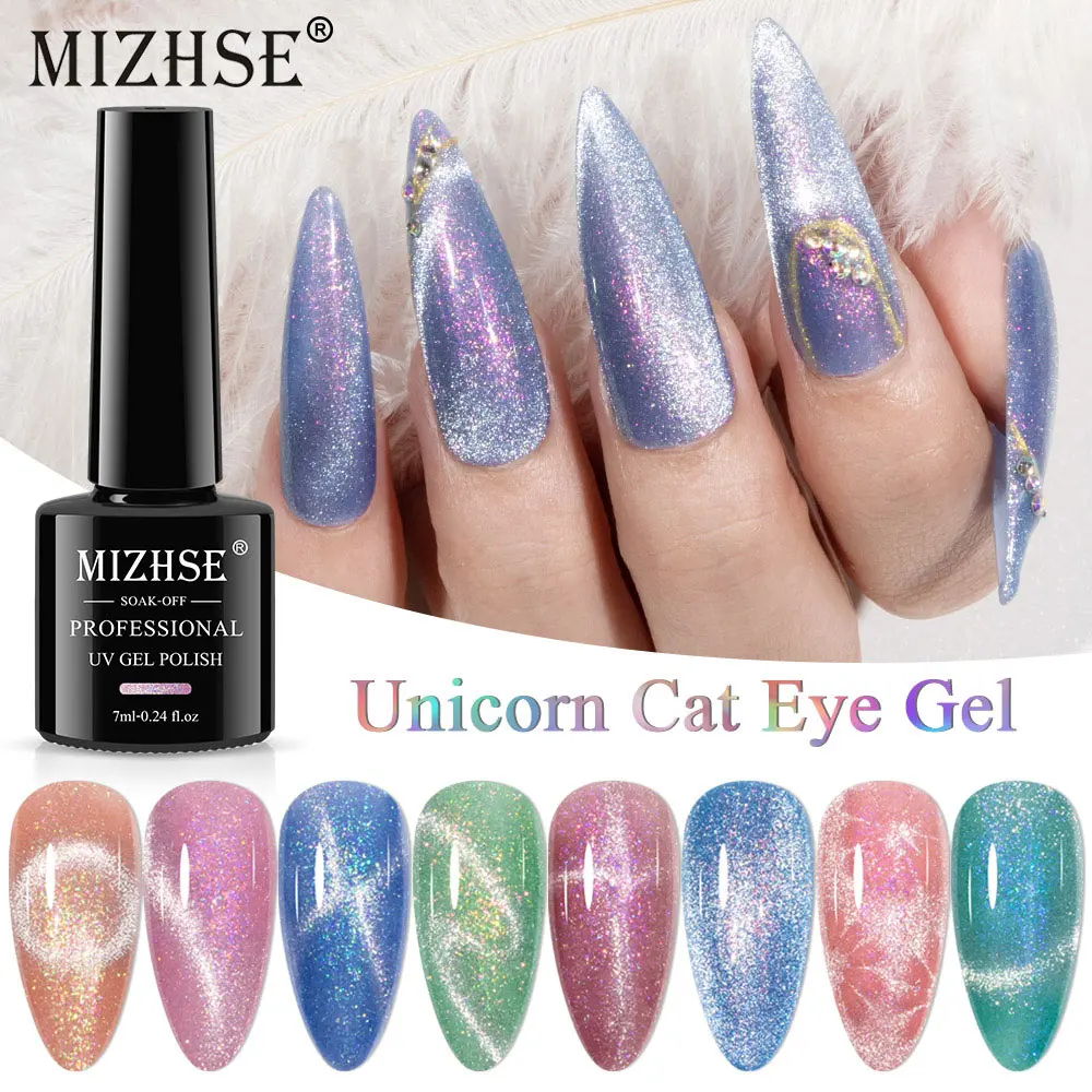 

MIZHSE 7ml Unicorn Cat Eye Gel Nail Polish Shiny Auroras Cat Magnetic Gel Varnish Soak Off UV/LED Gel Hybrid for Manicures Art