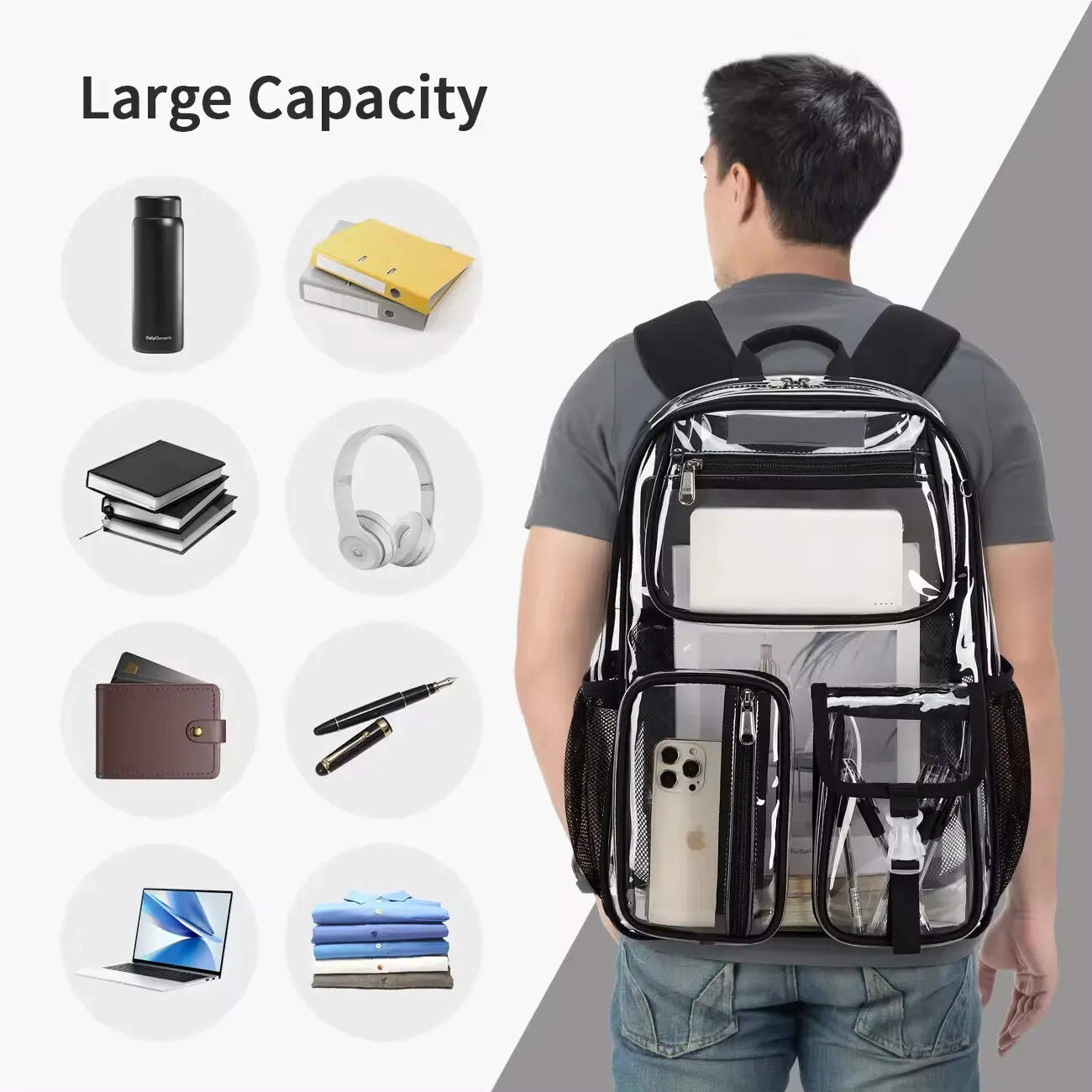 

TPU Transparent Jelly Bag for Middle School Students High Capacity Backpack