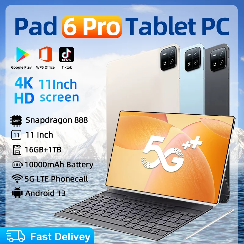 

Original Global Version Tablet Android 13.0 Pad 6 Pro Snapdragon 888 16GB+1024GB Tablets PC 5G Dual SIM Card WIFI 4K HD Mi Tab