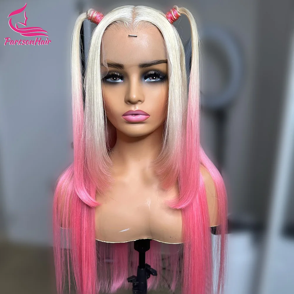 

Highlight 613 Pink 13X4 Lace Front Straight Human Hair Wigs Transparent Lace Peruvian Remy 13x4x1 T Part Wigs For Women