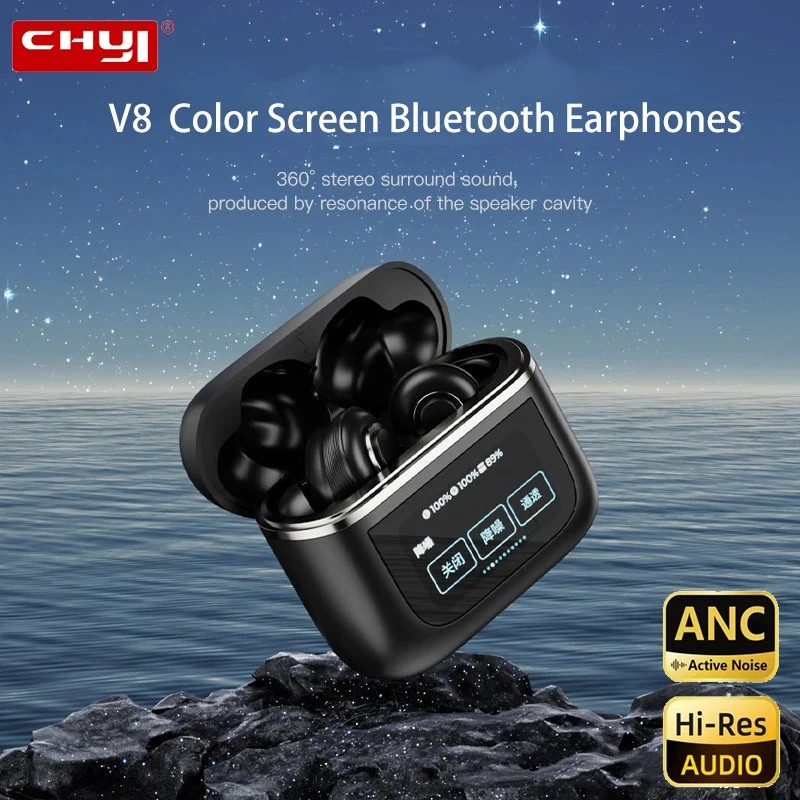 

Chuyi V8 Full color LCD Touch Screen Earphones Bluetooth 5.3 Hifi In Ear Active Noise Cancellation IPX4 Waterproof Sports Earbud