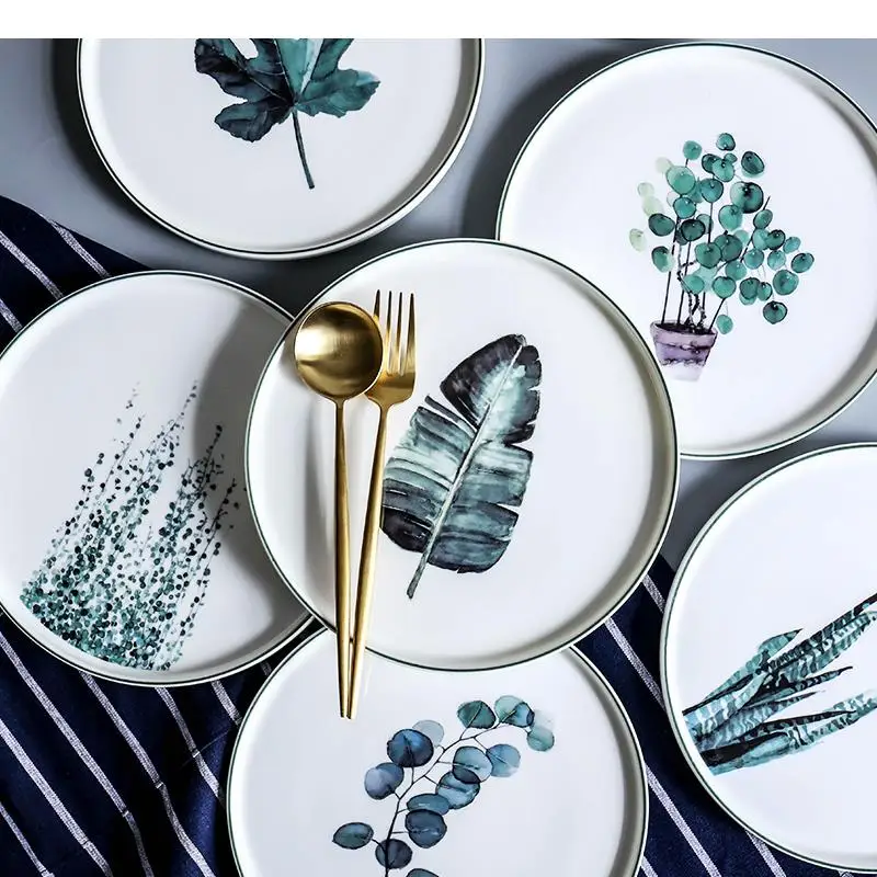 

Круглые керамические тарелки ручной росписи в скандинавском стиле тарелки для фруктов и салатов набор блюд в западном стиле тарелка для закусок тарелка для торта Декоративная посуда