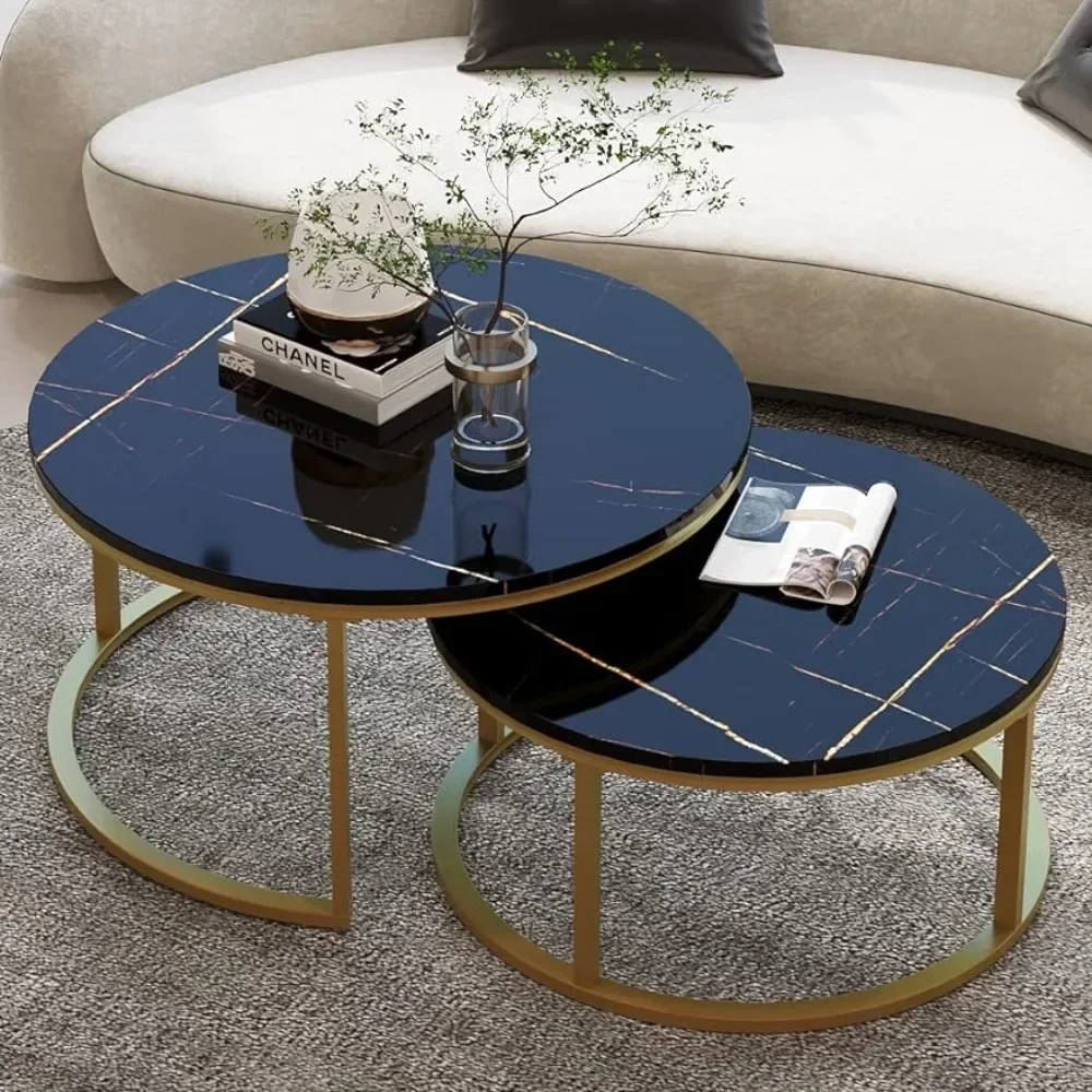 

High Glossy Faux Black Marble Design Coffee Table Luxury Coffe Table Set Living Room Furniture Tables Mesas Serving Round Cofee