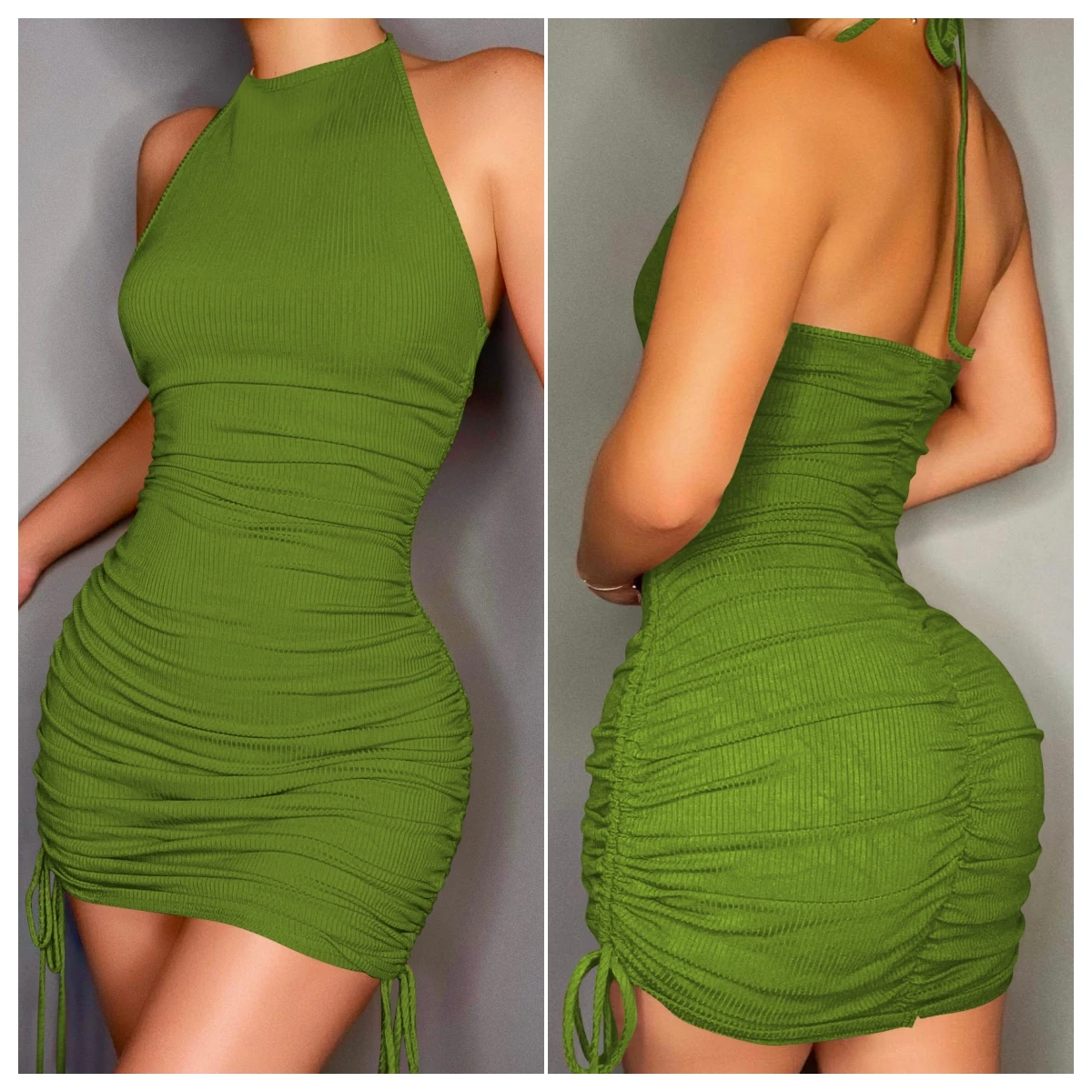 Women Knit Ribbed Halter Neck Backless Sleeveless Drawstring Ruched Up Bodycon Midi Dress 2023 Street Summer Dresses
Women Knit Ribbed Halter Neck Backless Sleeveless Drawstring Ruched Up Bodycon Midi Dress 2023 Street Summer Dresses