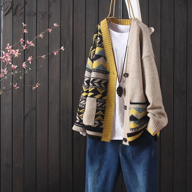 Fall Winter Casual Cardigans Coat Women Korean Fashion Geometric Knitted Jacket Oversized Loose V-Neck Long Sleeve Knitwear Top
Fall Winter Casual Cardigans Coat Women Korean Fashion Geometric Knitted Jacket Oversized Loose V-Neck Long Sleeve Knitwear Top