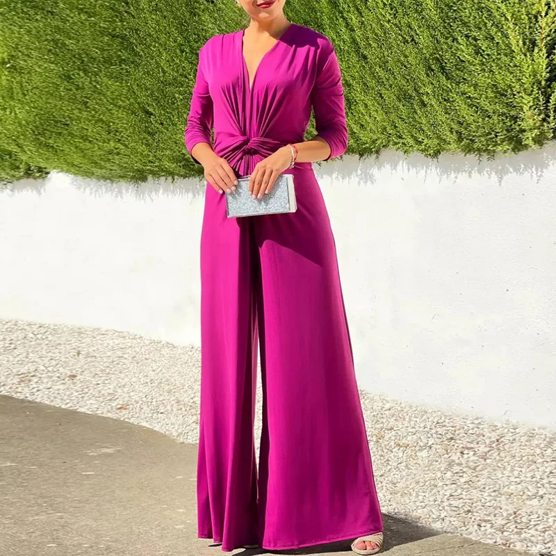 Fashion Deep V Neck Sexy Commuting Jumpsuit Elegant Long Sleeve Women's Romper Casual Front Twist Pleat Solid Wide Leg Overalls
Fashion Deep V Neck Sexy Commuting Jumpsuit Elegant Long Sleeve Women's Romper Casual Front Twist Pleat Solid Wide Leg Overalls
