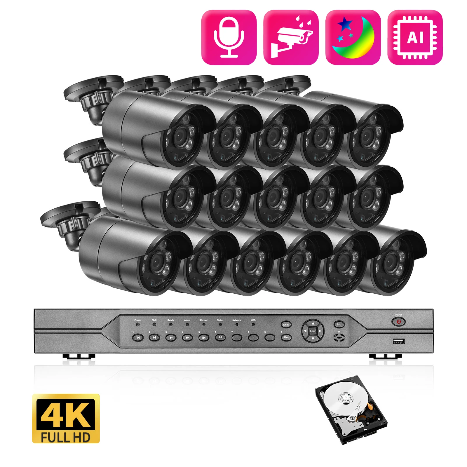 Gadinan 4T 16CH CCTV System 8MP POE NVR 4K Ultra HD Full Color Night Vision H.265+ Vidio Surveillance Kit Security IP Camera
Gadinan 4T 16CH CCTV System 8MP POE NVR 4K Ultra HD Full Color Night Vision H.265+ Vidio Surveillance Kit Security IP Camera