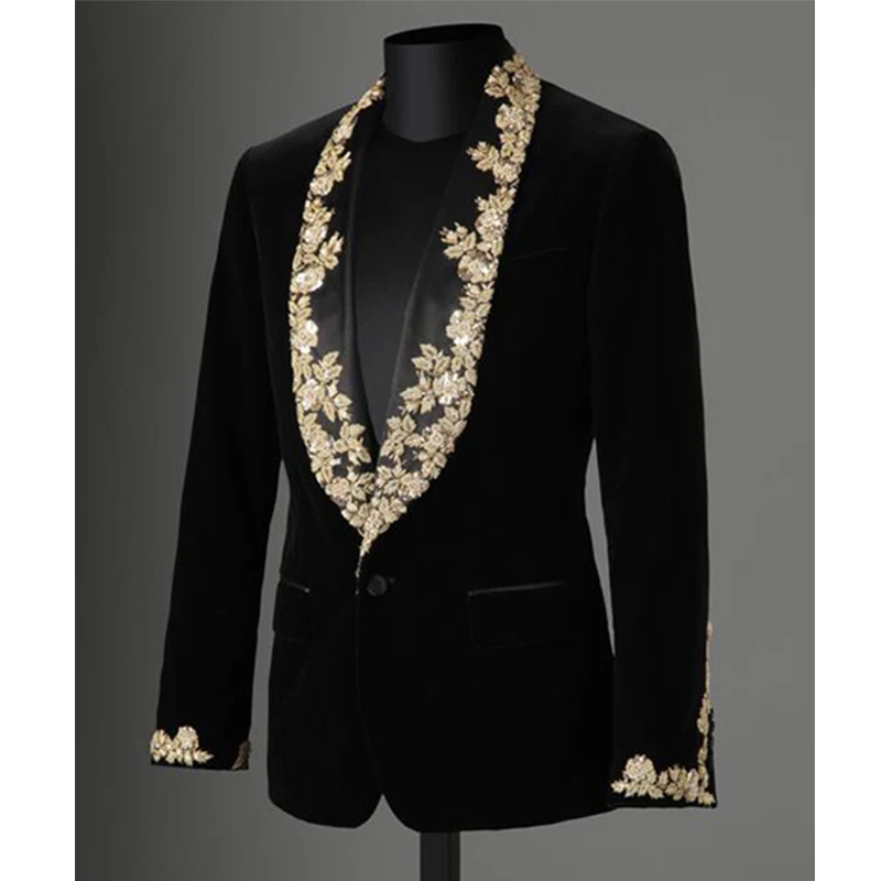 Black Velvet Men Suit with Embroidery Slim Fit Tuxedo Groom 2 Piece Wedding Suits Jacket With Pants Set African Style Fashion
Black Velvet Men Suit with Embroidery Slim Fit Tuxedo Groom 2 Piece Wedding Suits Jacket With Pants Set African Style Fashion