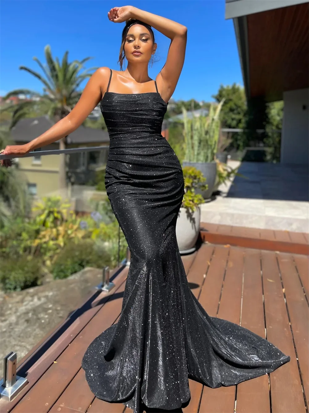 

Spaghetti Straps Strapless Mermaid Bridesmaid Dresses for Wedding Pleated Corset Sleeveless Formal Prom Dress Long Evening Gowns