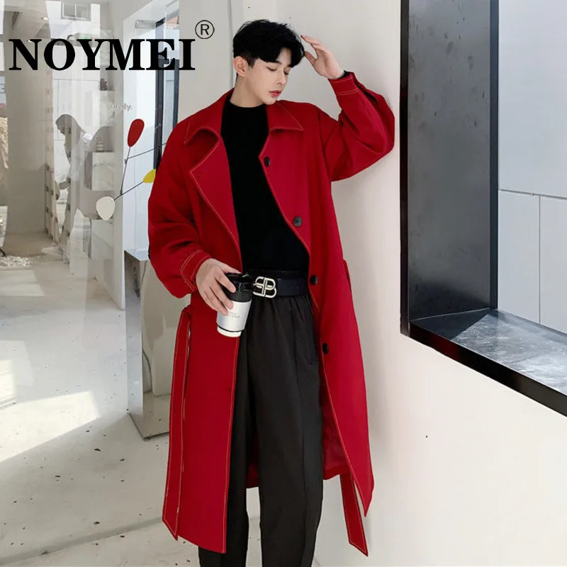 

NOYMEI Men's Fashion Windbreakers Knee High Trench 2024 Niche Design New Lapel Single Breasted Long Coat With Belt Tide WA2879