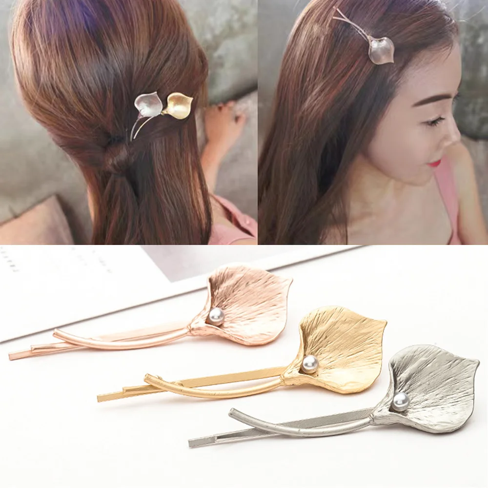 

Fashion Hair Accessories Simple Lady Metal Flowers Liu Seaside Clip Calla Lily Pearl Hairpin For Women Jewelry Dry Bar Clips