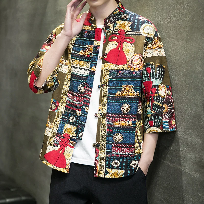 Printed Linen Men Floral Shirt Summer Short Sleeved Tang Dynasty Fashion Chinese Style Disc Button Split Casual Cotton Shirts
Printed Linen Men Floral Shirt Summer Short Sleeved Tang Dynasty Fashion Chinese Style Disc Button Split Casual Cotton Shirts