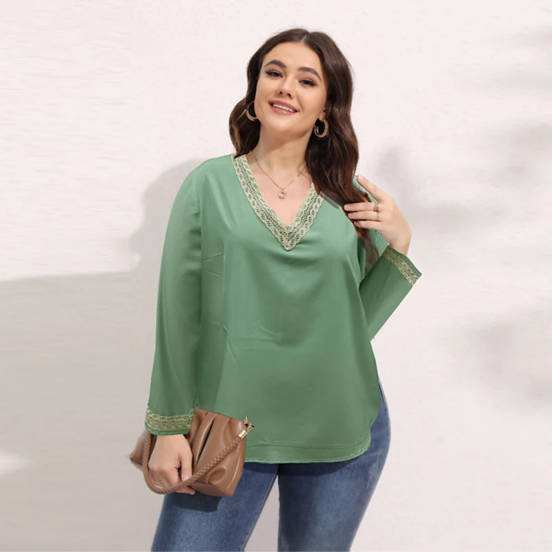 Plus Size T-shirt Female Fashion Autumn New V-neck Long-sleeved Tops Casual Solid Color Large Size Women Loose Blouse 2023
Plus Size T-shirt Female Fashion Autumn New V-neck Long-sleeved Tops Casual Solid Color Large Size Women Loose Blouse 2023