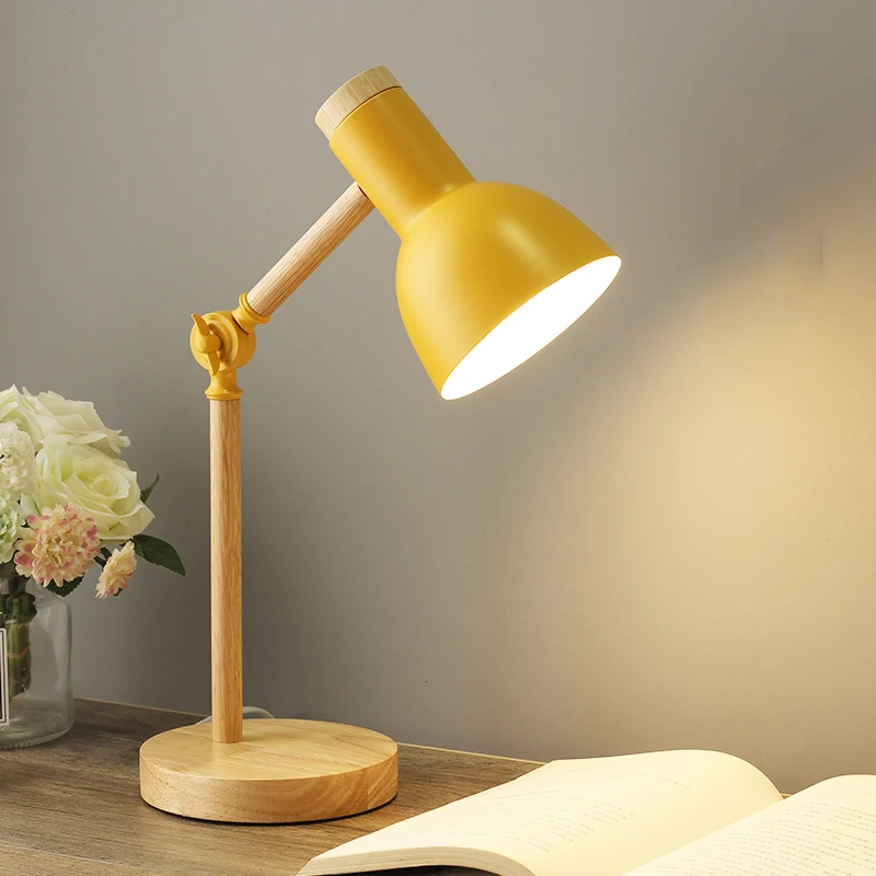 

Светодиодная настольная лампа, креативный скандинавский деревянный складной светильник для чтения с защитой глаз, из железа, для спальни, гостиной, домашнего декора