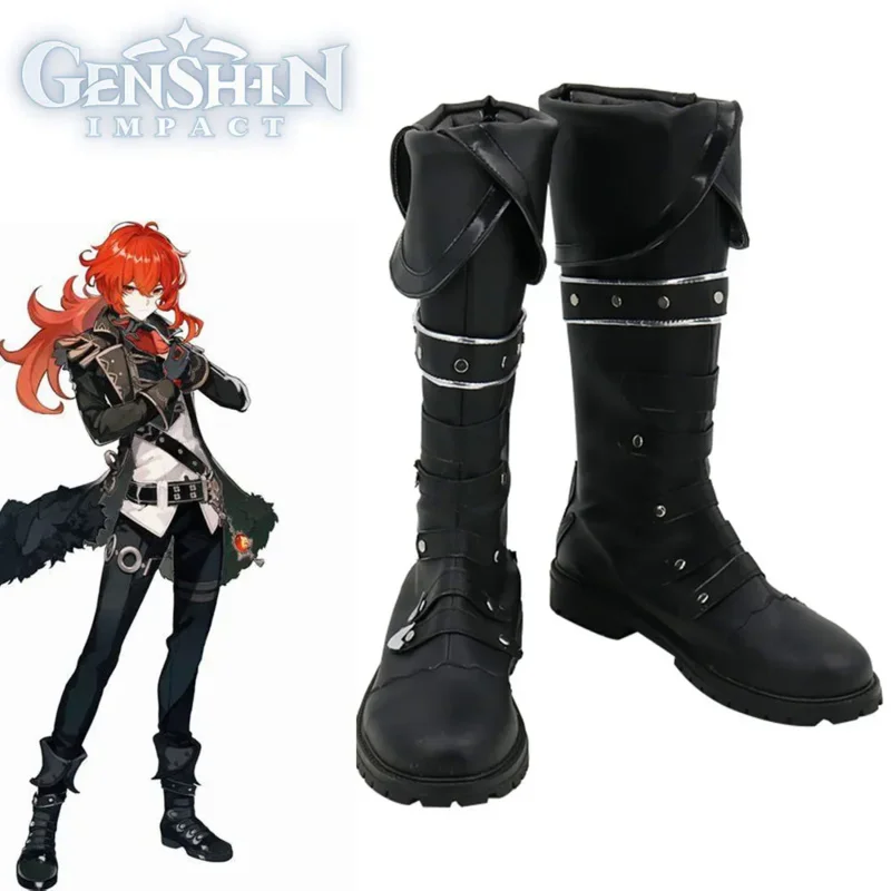 

Anime Game Genshin Impact Diluc Ragnvindr Games Customize Cosplay Low Heel Shoes Boots Halloween Gifts