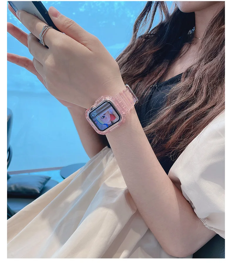 For Apple Watch Band 44mm 40mm 45mm 46mm 42mm 38mm 41mm Transparent Silicone Bracelet iWatch series 10 9 8 7 6 3 se Case+Straps For Apple Watch Band 44mm 40mm 45mm 46mm 42mm 38mm 41mm Transparent Silicone Bracelet iWatch series 10 9 8 7 6 3 se Case+Straps