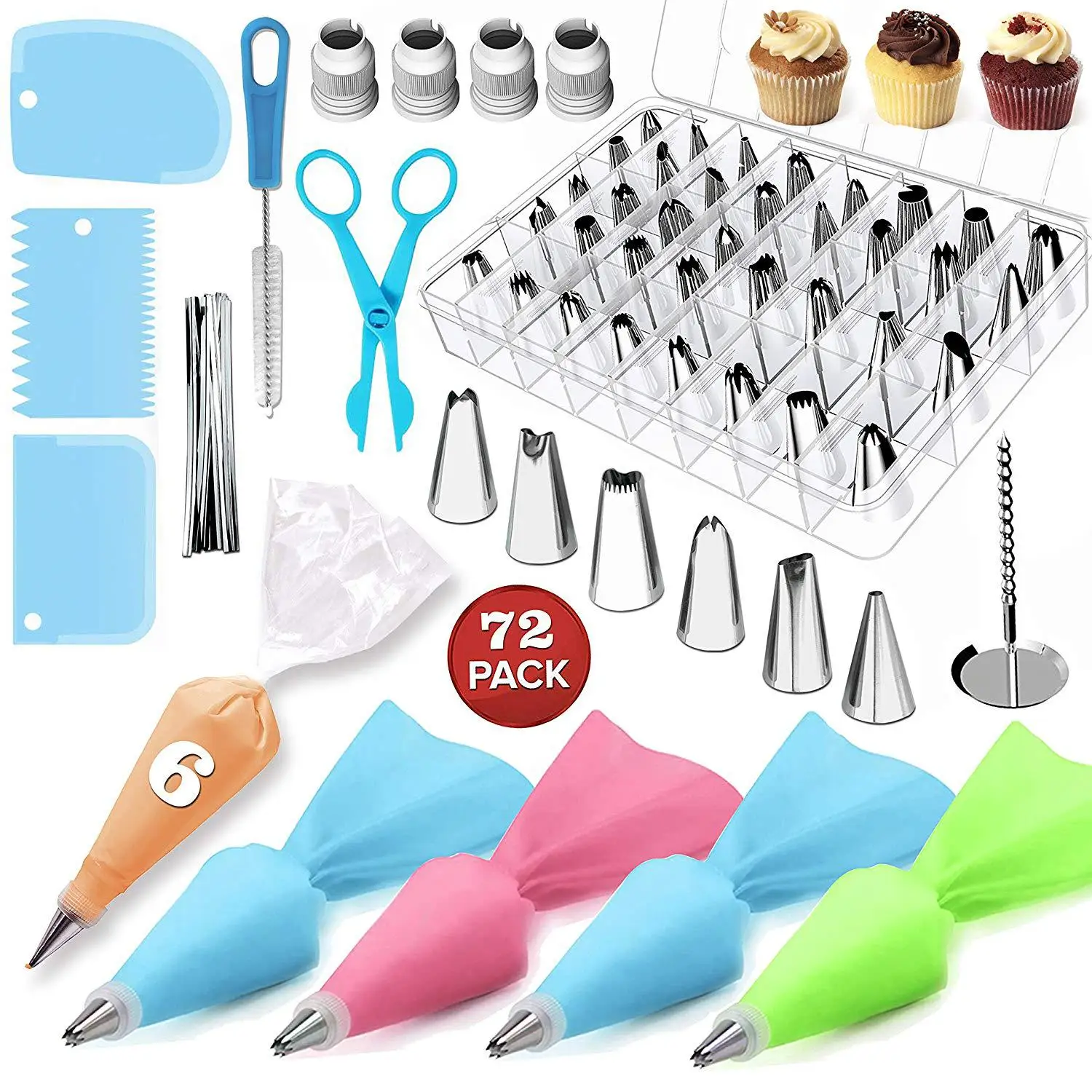 

72 pc/set Cake Decorating Tools,Silicone Pastry Bag Flower Scissor Tray Lifter Fondant Cream Transfer Baking Pastry Kitchen