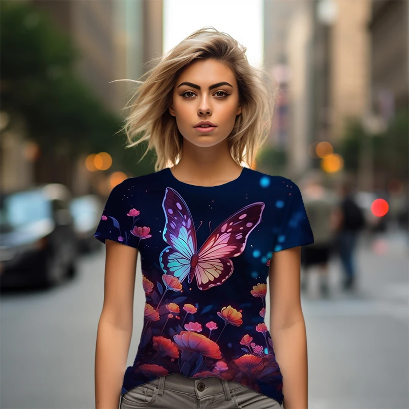 Korean Trendy Lady T -shirt Hot Selling Colorful Butterfly 3D Printing Pattern T -shirts Summer New Fashion Lady Short Sleeves
Korean Trendy Lady T -shirt Hot Selling Colorful Butterfly 3D Printing Pattern T -shirts Summer New Fashion Lady Short Sleeves