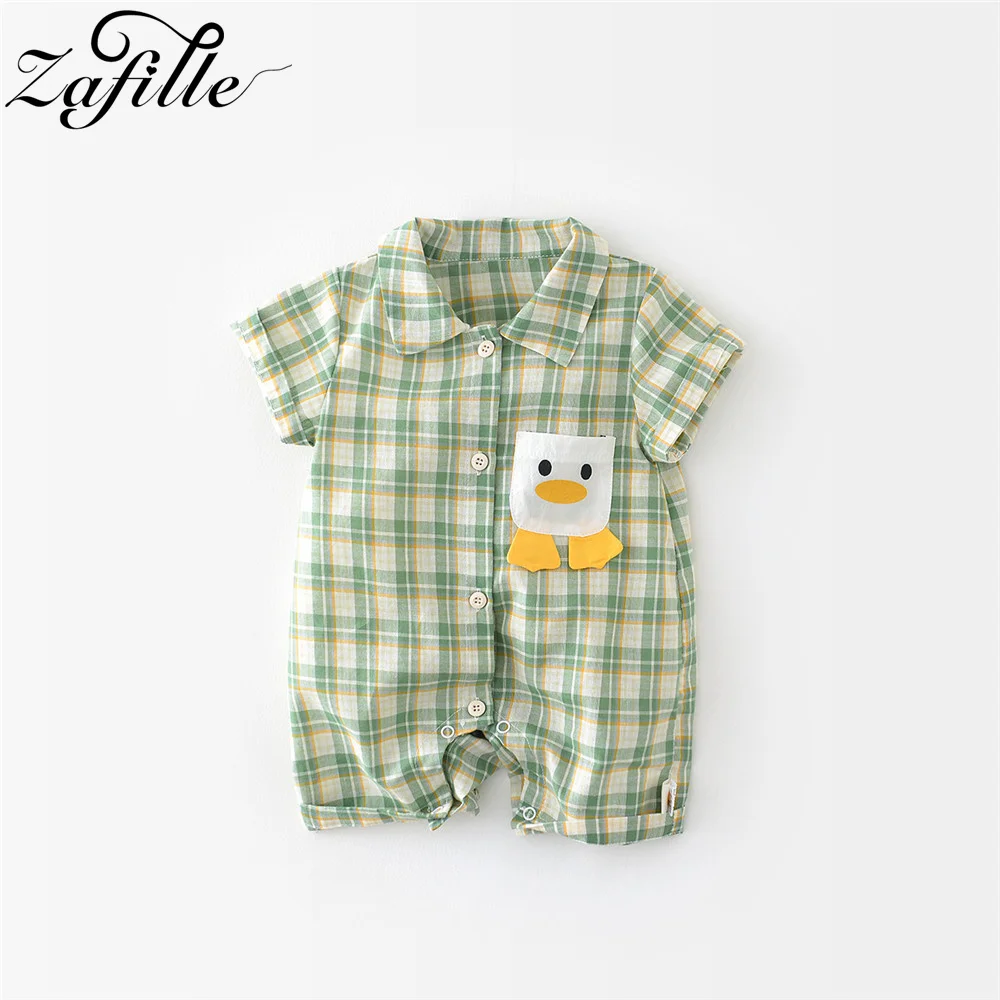 

ZAFILLE Summer Boy Baby Clothes Plaid Jumpsuit For Kids Boys Clothing Cute Duck Baby's Rompers Casual Children Playsuit Overalls