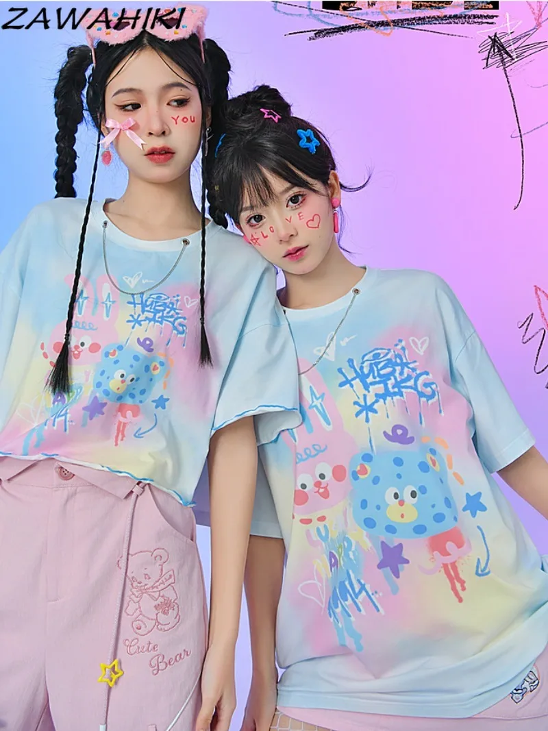 Sweet Y2K Aesthetic Letter Cartoon Graphic Print Short Sleeve T Shirt Women Casual Loose O-neck Versatile Chic Fairycore Top
Sweet Y2K Aesthetic Letter Cartoon Graphic Print Short Sleeve T Shirt Women Casual Loose O-neck Versatile Chic Fairycore Top